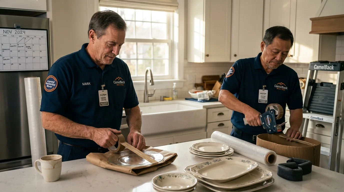 Professional crew packing kitchen dishware in Delta, OH